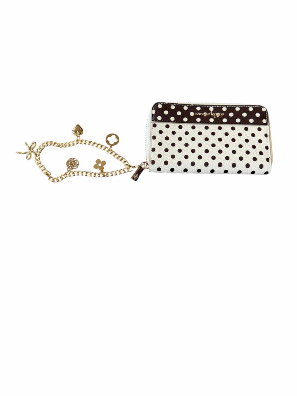 Nanette Lepore Polka Dot Zip Around Wristlet Wallet with Gold Charms